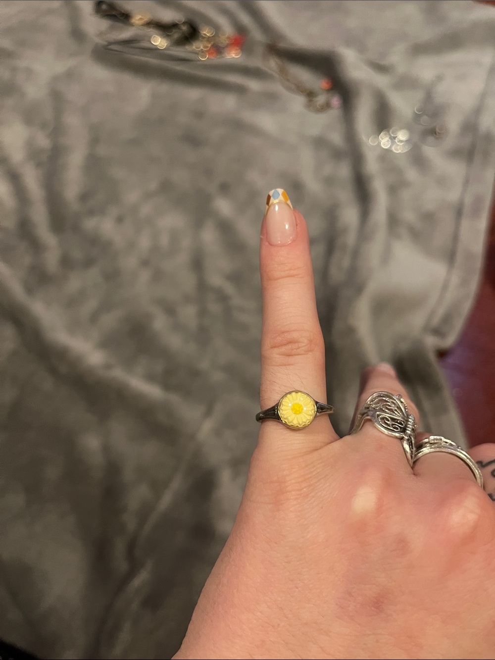 Yellow Daisy Resin Signet Ring for Women